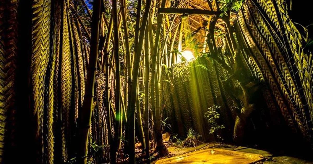 Outdoor bamboo shower at the lodge