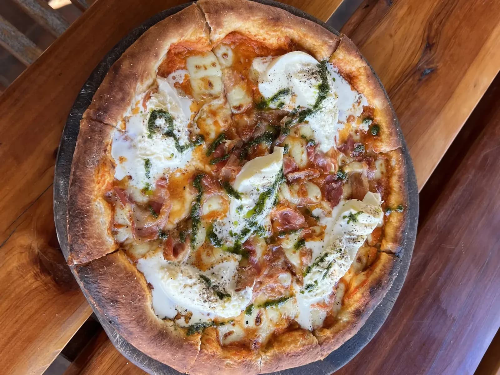 Wood-fired pizza fresh from the oven